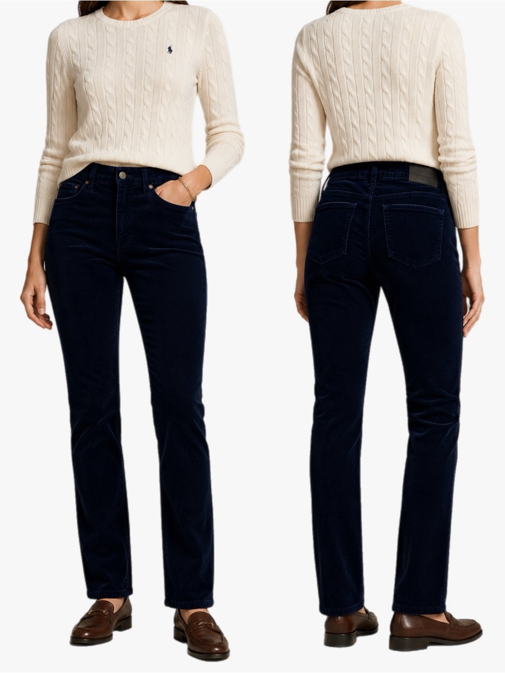 Lauren Ralph Lauren Dark Blue Straight Leg Corduroy Pants Women’s Size 8